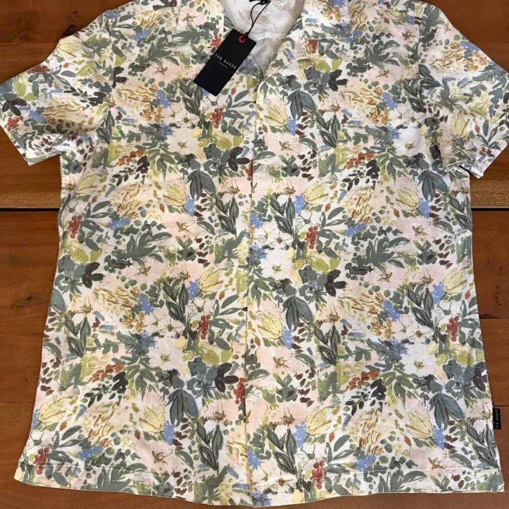 Ted Baker Men's Printed Button Down Shirt Floral $150 Retail Size Medium